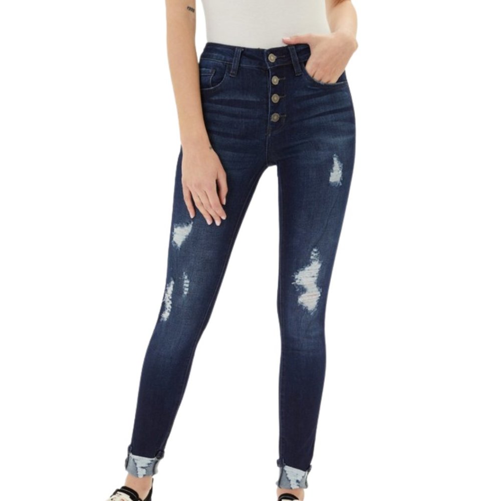 Kancan High Rise Button Fly Ankle Skinny Jeans- Various Sizes